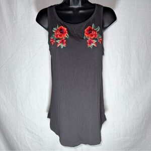 American Eagle‎ 'Soft & Sexy' Tank Top Dark Gray Floral Rose Embroidered Small
